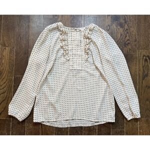 J. Crew Blouse Top Women's Size 2 Long Sleeve Pullover Ruffle Front White Black